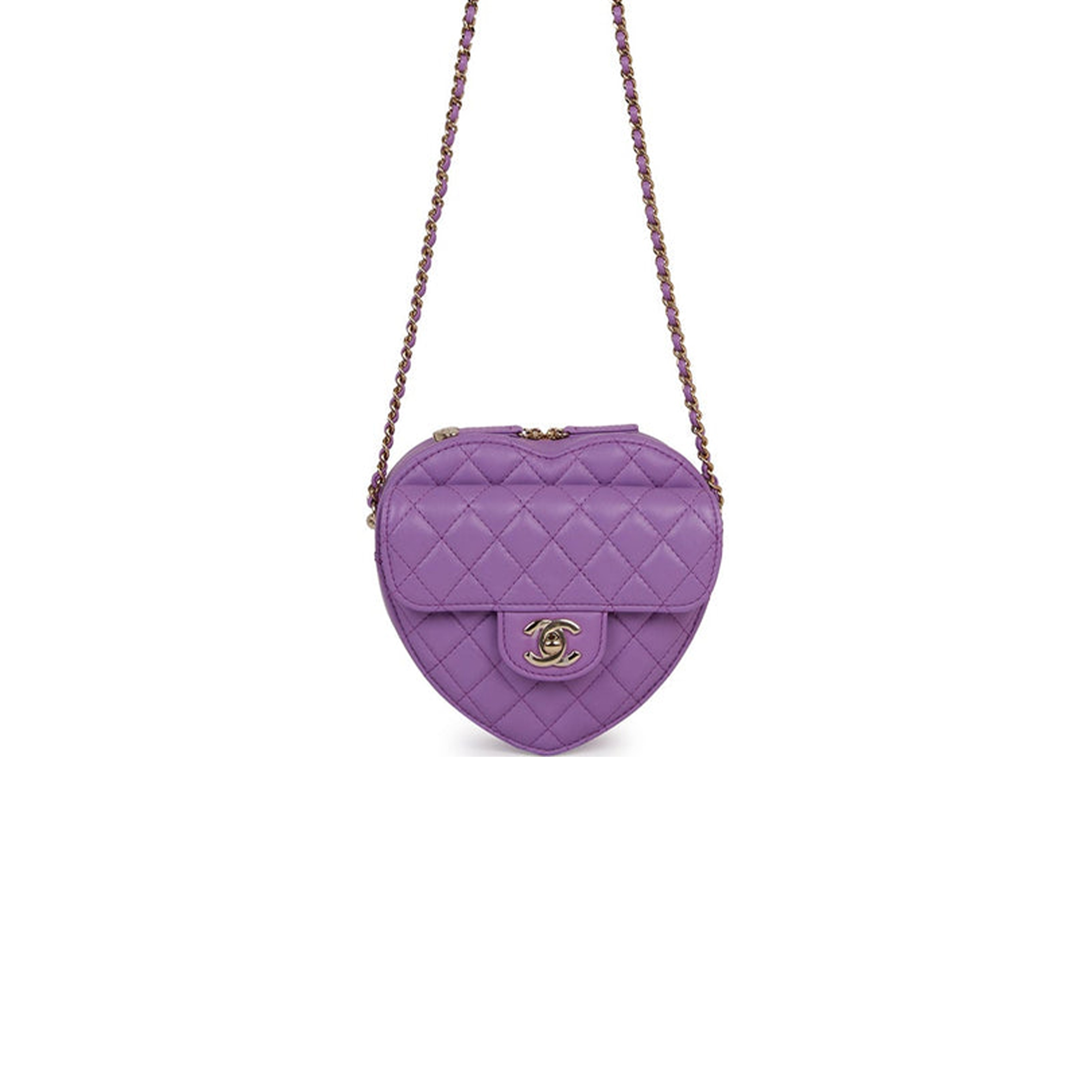 CHANEL CC IN LOVE LARGE HEART BAG PURPLE LAMBSKIN LIGHT GOLD HARDWARE (20*18*6cm)